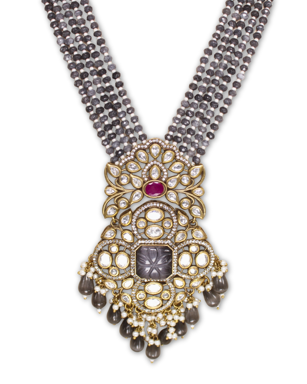 Black Moissanite & American Diamond Necklace Set