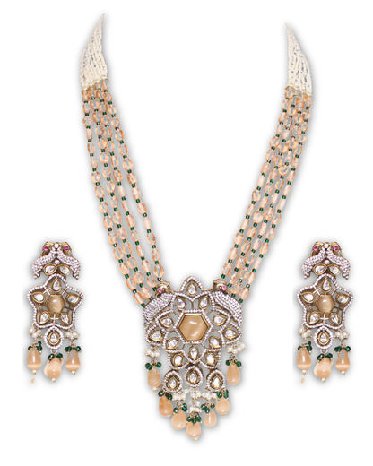 Peach Moissanite & American Diamond Necklace Set