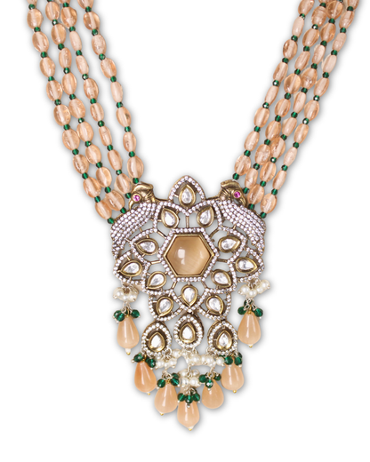 Peach Moissanite & American Diamond Necklace Set