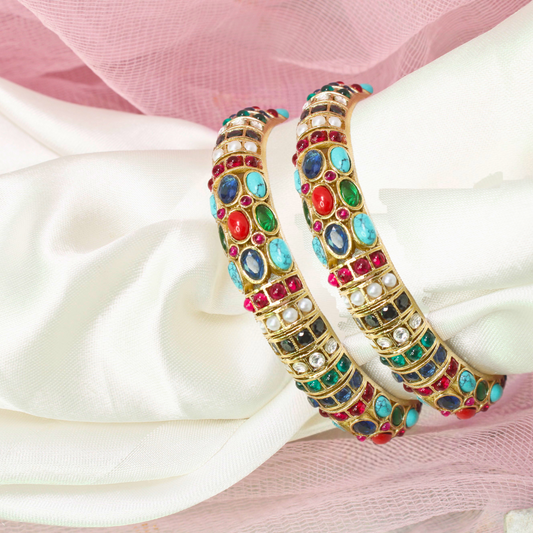 NAVRATAN NAGINA BANGLES-GOLDEN FINISH-SET OF 2
