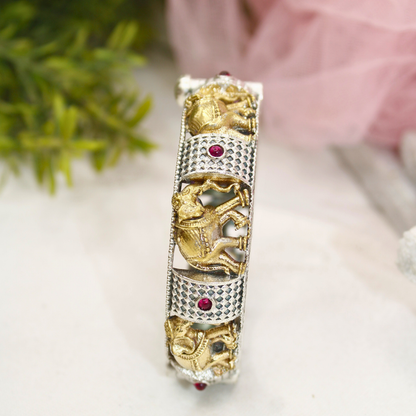 Elephant Motif Dual-Tone Kada with Ruby Stones