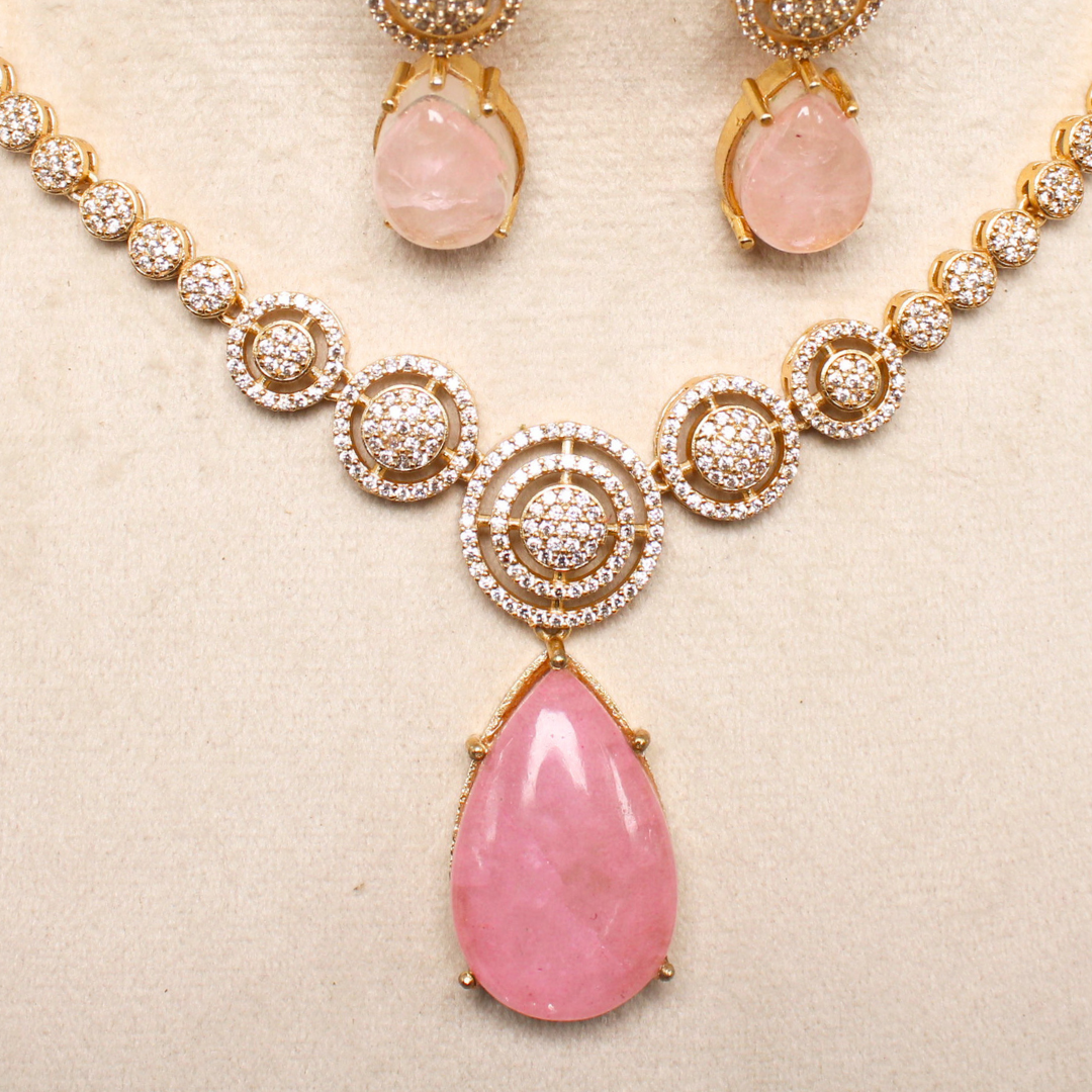 Pink Stone & AD Necklace Set Online | Gold Plated Party Wear Jewelry
