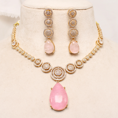 Pink Stone & AD Necklace Set Online | Gold Plated Party Wear Jewelry