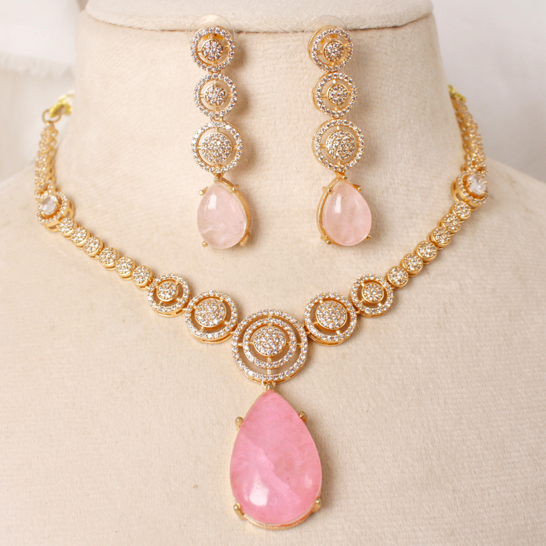 Pink Stone & AD Necklace Set Online | Gold Plated Party Wear Jewelry