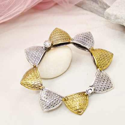 Dual-Tone Openable Kada – Gold & Silver Engraved Statement Bracelet