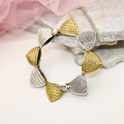 Dual-Tone Openable Kada – Gold & Silver Engraved Statement Bracelet