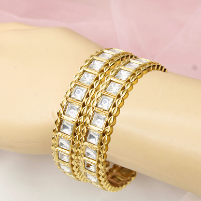 Mirror Polki Stone Bangles Set of 2 – Gold Plated Traditional Bangles