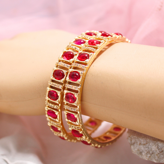 Ruby Zircon/AD Gold Plated Bangle Set of 2