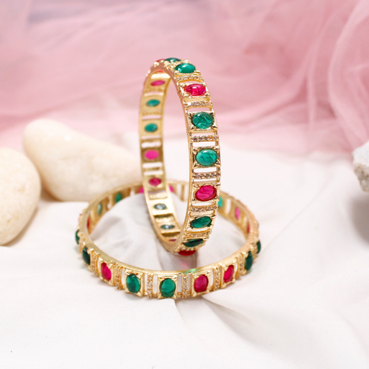 Green & Ruby Zircon/AD Bangles Set of 2