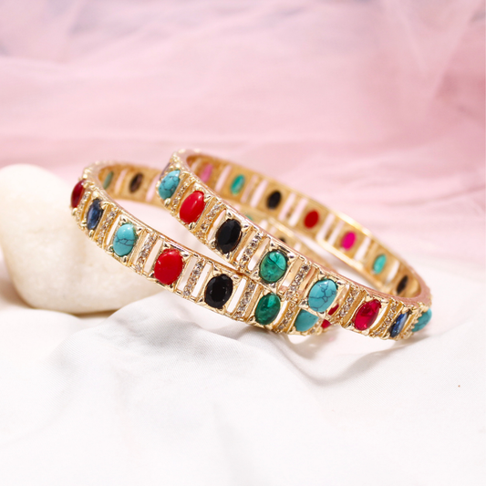 Navratan Zircon/AD Bangle Set of 2