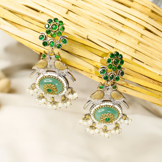 Green Dual Tone Peacock Pendant Set