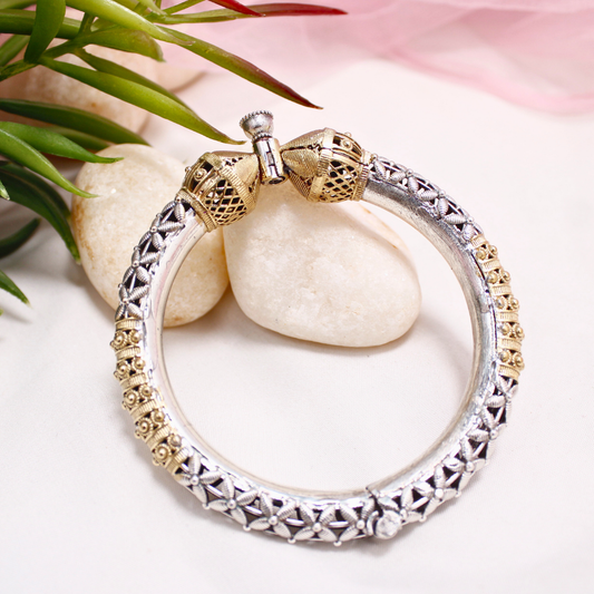 Dual Tone Oxidised Openable Kada with Antique Rajasthani Design