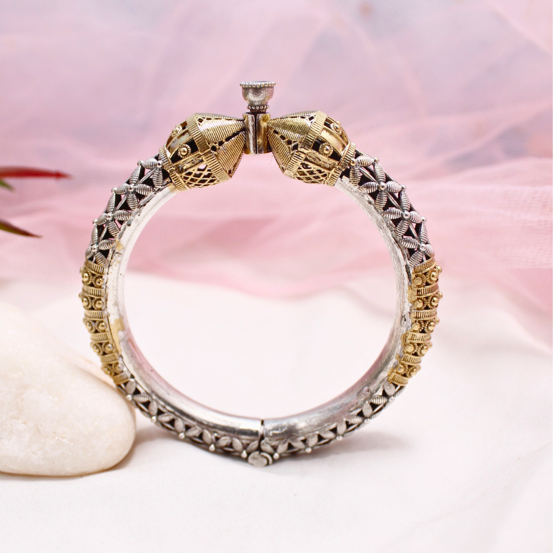 Dual Tone Oxidised Openable Kada with Antique Rajasthani Design