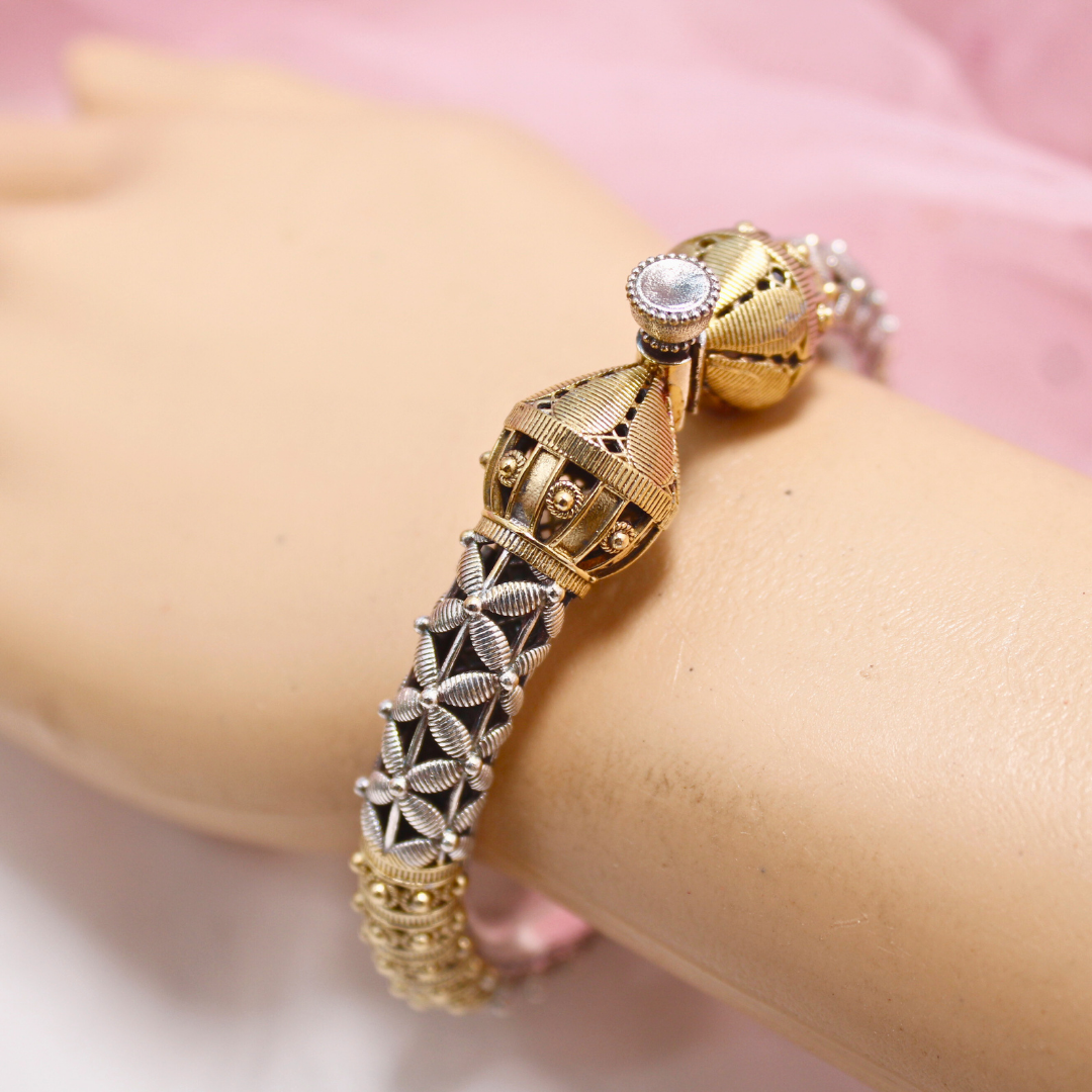 Dual Tone Oxidised Openable Kada with Antique Rajasthani Design