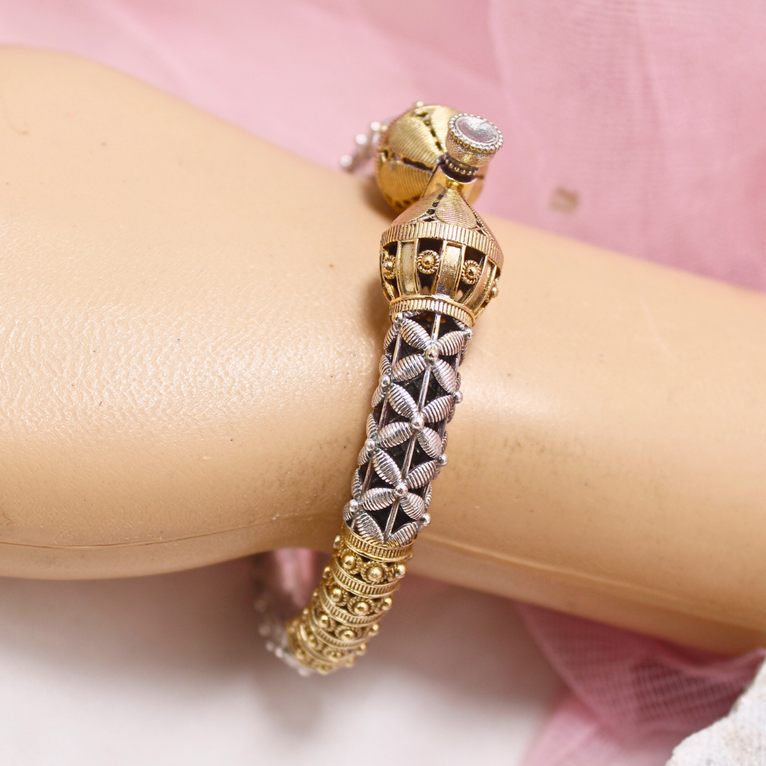 Dual Tone Oxidised Openable Kada with Antique Rajasthani Design