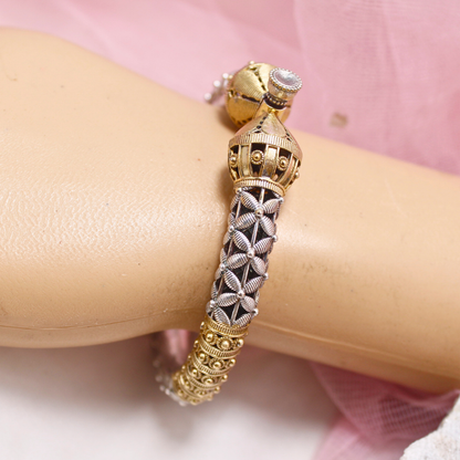 Dual Tone Oxidised Openable Kada with Antique Rajasthani Design