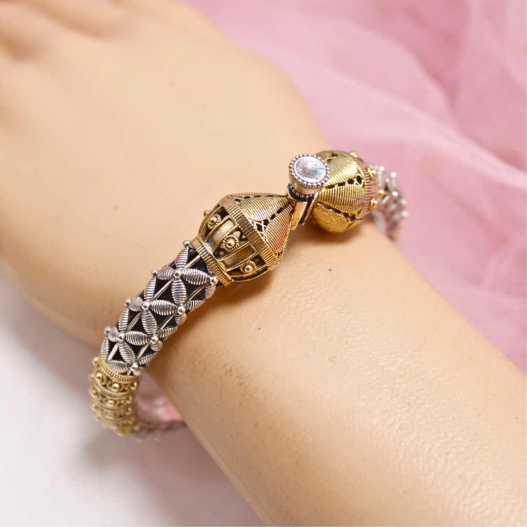 Dual Tone Oxidised Openable Kada with Antique Rajasthani Design