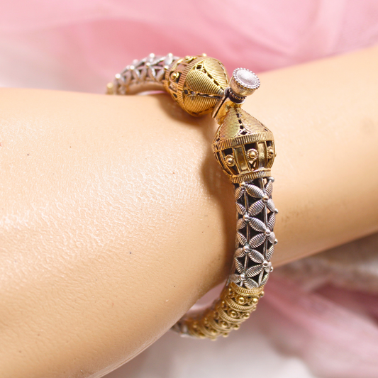 Dual Tone Oxidised Openable Kada with Antique Rajasthani Design