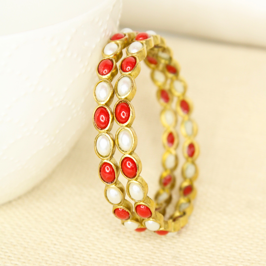 RAJWADI CORAL PEARL (MOONGA MOTI) BANGLE -SET OF 2