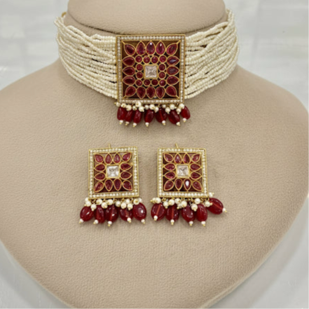 Gulnaar Kundan Pearl Choker Set – Ruby Red Editi