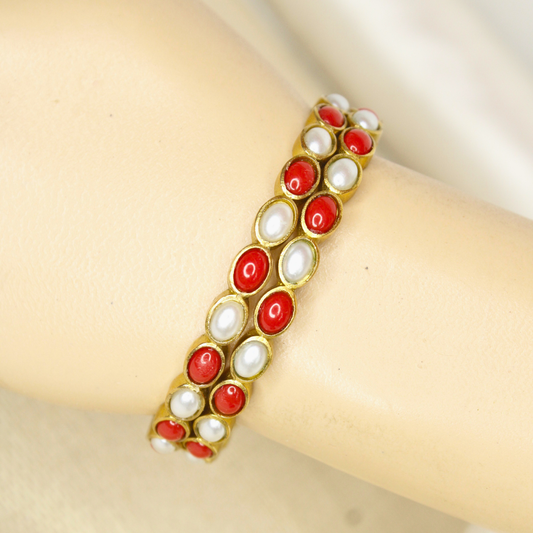 RAJWADI CORAL PEARL (MOONGA MOTI) BANGLE -SET OF 2
