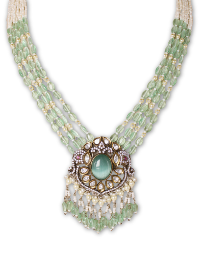 Mint Green Moissanite & American Diamond Necklace Set