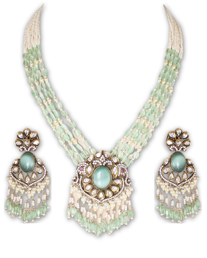Mint Green Moissanite & American Diamond Necklace Set
