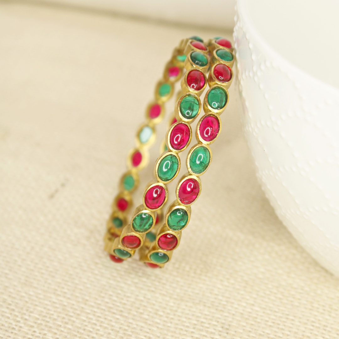 RAJWADI RUBY EMERALD (RED & GREEN) BANGLE -SET OF 2