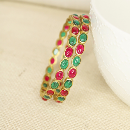 RAJWADI RUBY EMERALD (RED & GREEN) BANGLE -SET OF 2