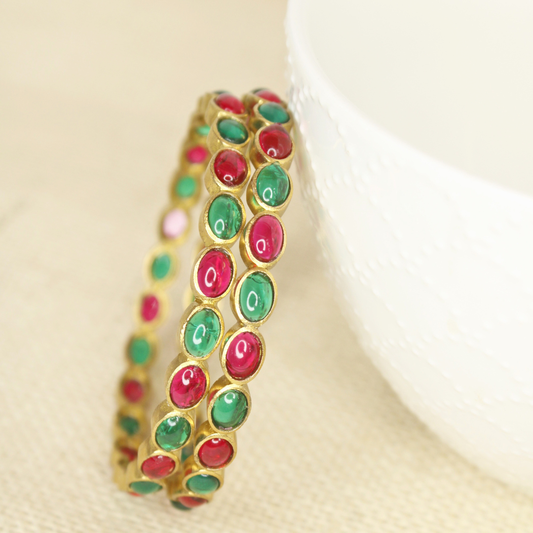 RAJWADI RUBY EMERALD (RED & GREEN) BANGLE -SET OF 2