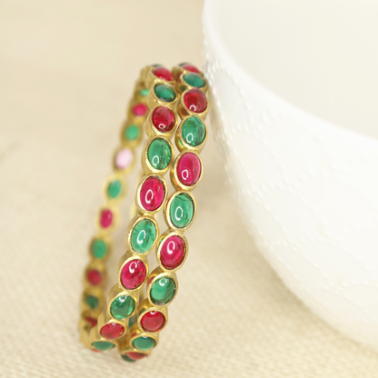 RAJWADI RUBY EMERALD (RED & GREEN) BANGLE -SET OF 2