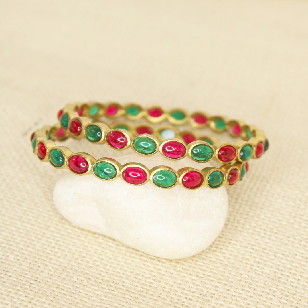 RAJWADI RUBY EMERALD (RED & GREEN) BANGLE -SET OF 2