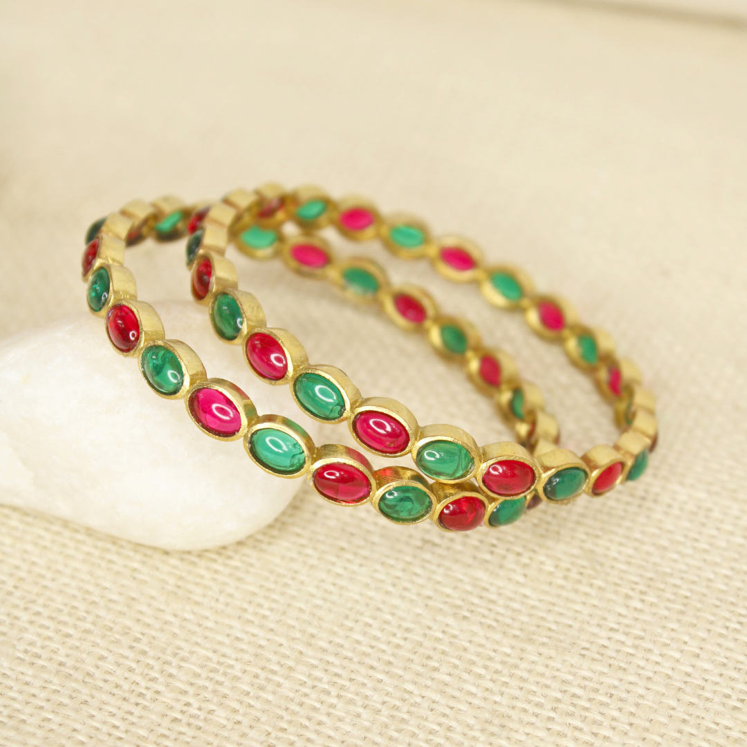 RAJWADI RUBY EMERALD (RED & GREEN) BANGLE -SET OF 2