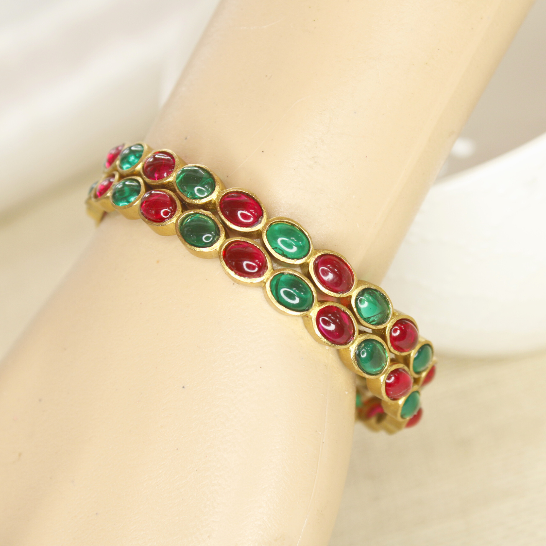 RAJWADI RUBY EMERALD (RED & GREEN) BANGLE -SET OF 2