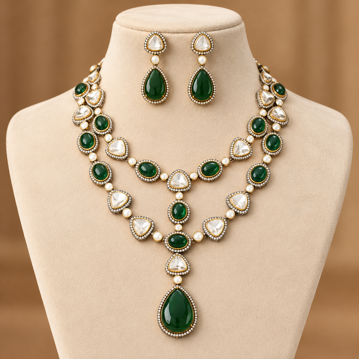 Multiple Polki Do Ladi Multi Stone Necklace Set