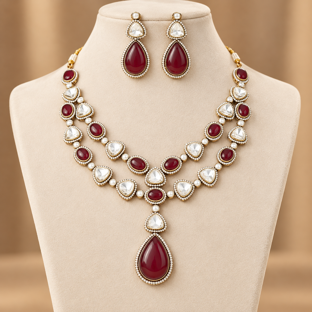 Multiple Polki Do Ladi Multi Stone Necklace Set