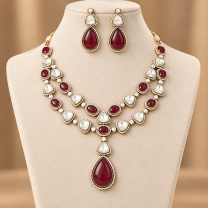 Multiple Polki Do Ladi Multi Stone Necklace Set