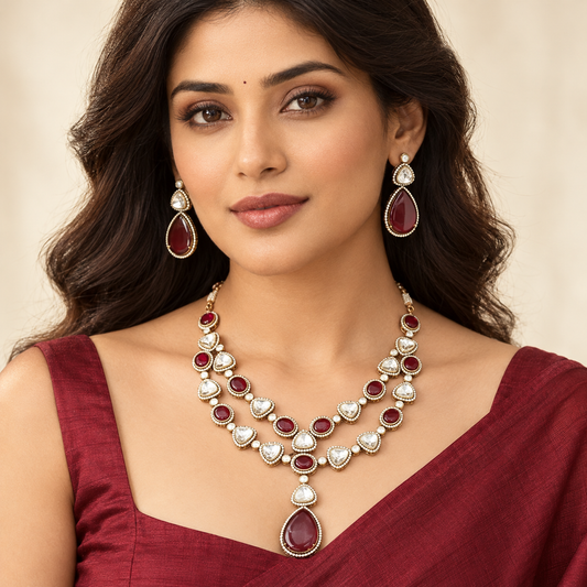 Multiple Polki Do Ladi Multi Stone Necklace Set