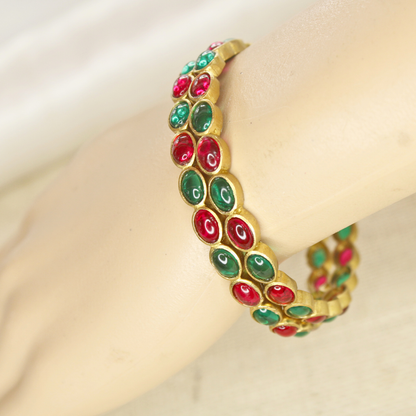 RAJWADI RUBY EMERALD (RED & GREEN) BANGLE -SET OF 2
