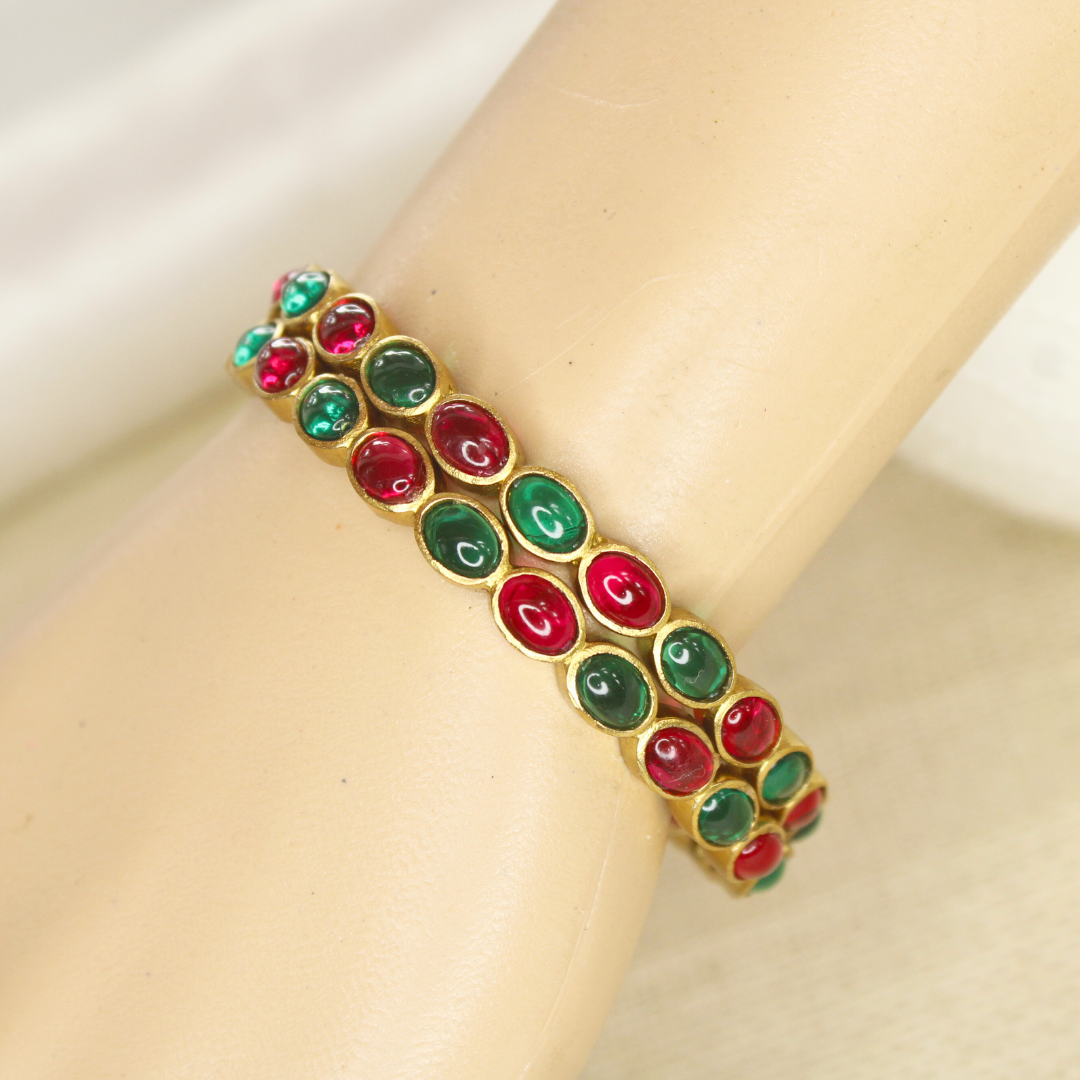 RAJWADI RUBY EMERALD (RED & GREEN) BANGLE -SET OF 2