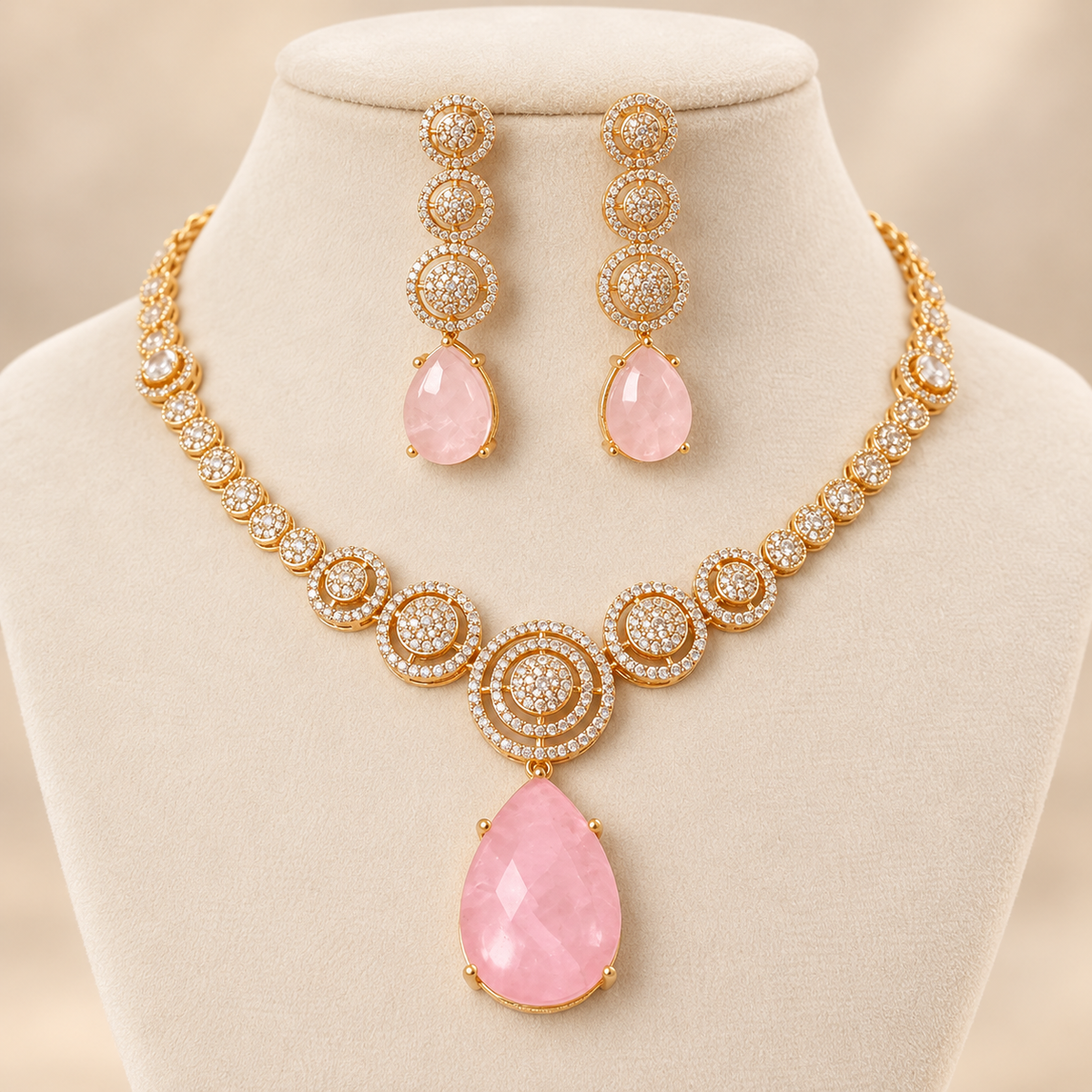 Pink Stone & Ad Necklace Set Online | Gold Plated Party Wear Jewelry