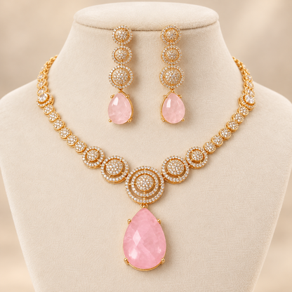 Pink Stone & Ad Necklace Set Online | Gold Plated Party Wear Jewelry