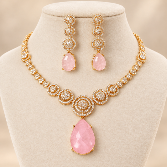 Pink Stone & Ad Necklace Set Online | Gold Plated Party Wear Jewelry