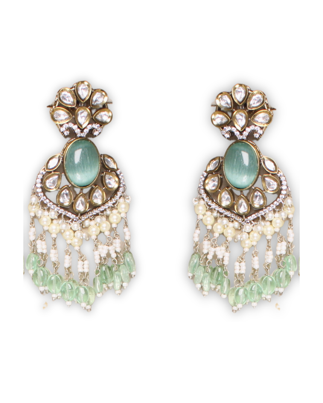 Mint Green Moissanite & American Diamond Necklace Set