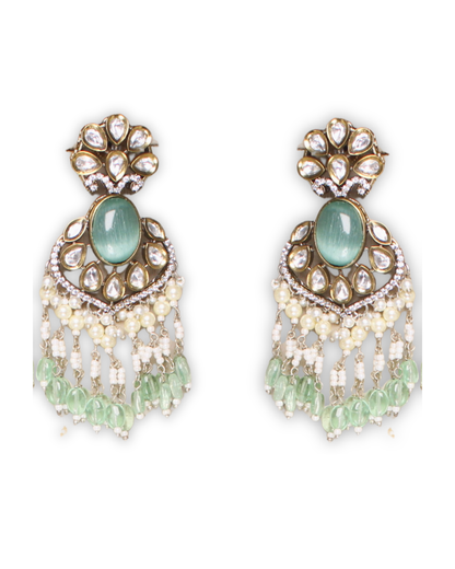 Mint Green Moissanite & American Diamond Necklace Set