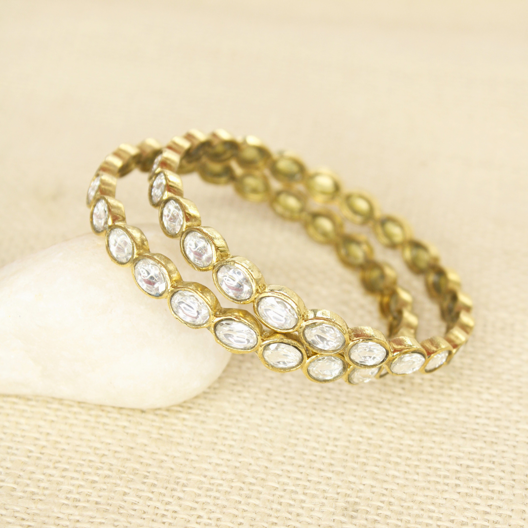 RAJWADI KUNDAN (TRANSPARENT) BANGLE -SET OF 2