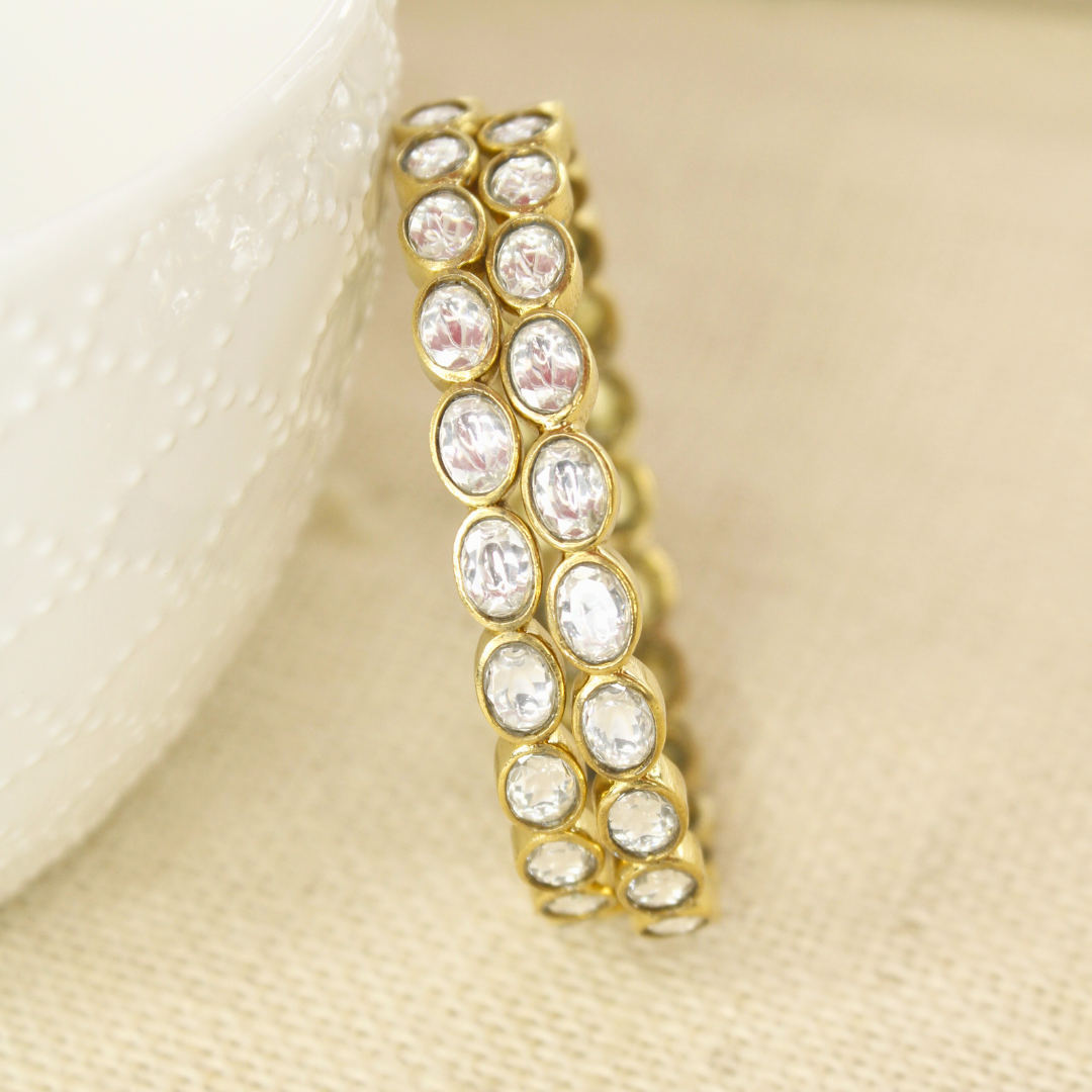 RAJWADI KUNDAN (TRANSPARENT) BANGLE -SET OF 2