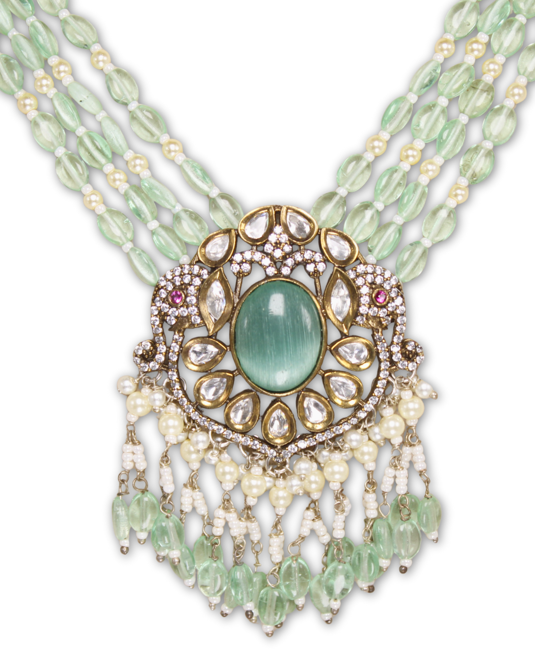 Mint Green Moissanite & American Diamond Necklace Set