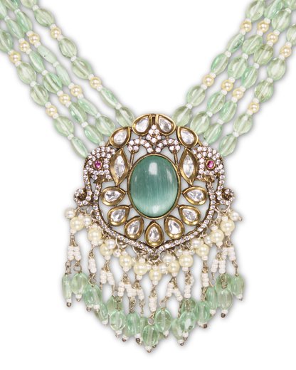 Mint Green Moissanite & American Diamond Necklace Set