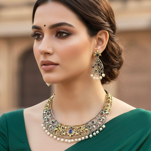 DUAL-TONE CUTWORK NECKLACE SET